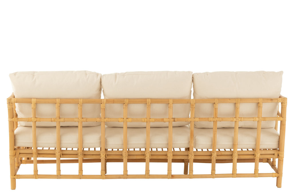 J-Line zetel Elise + kussen 3 Personen - rotan/textiel - naturel/wit