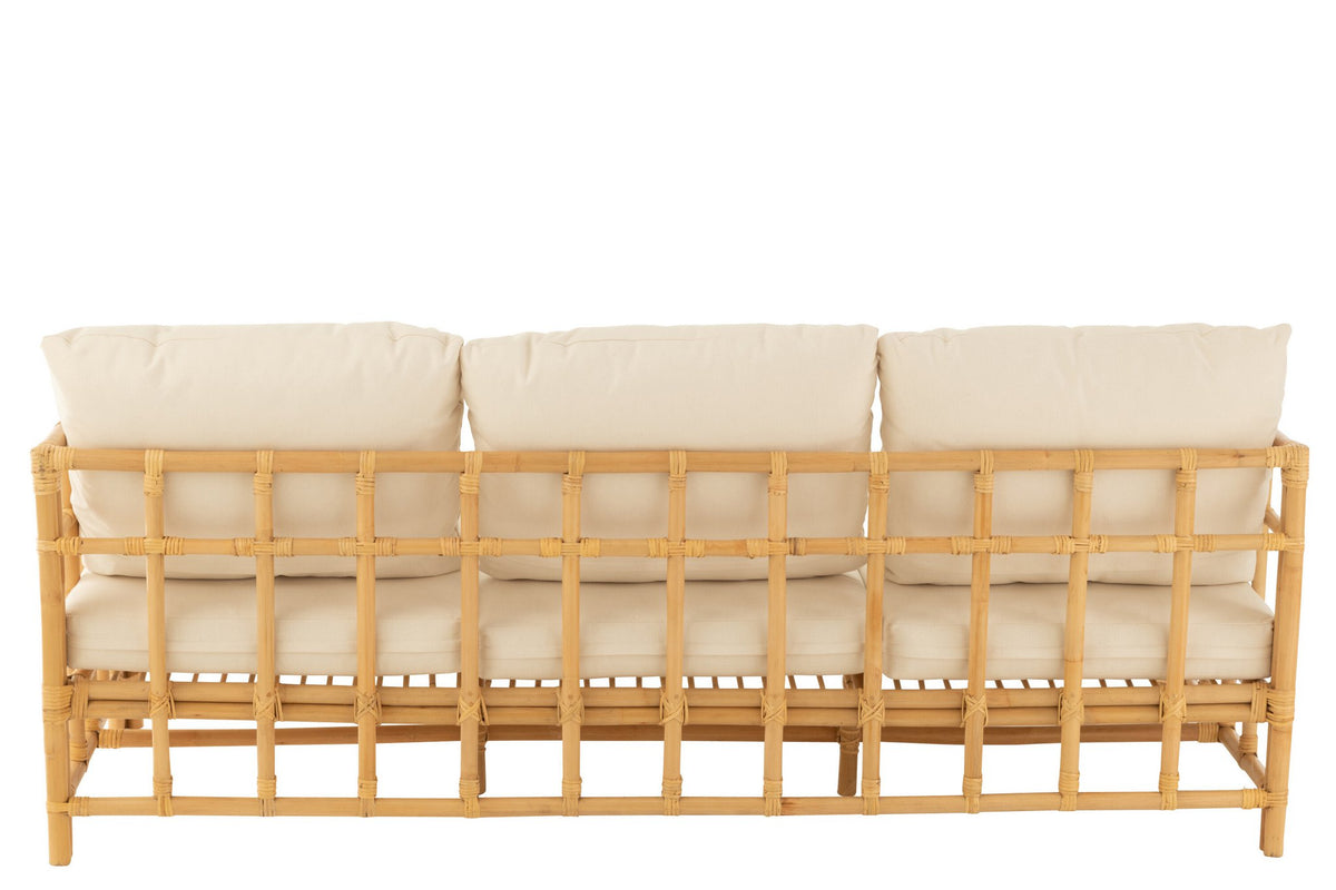 J-Line zetel Elise + kussen 3 Personen - rotan/textiel - naturel/wit
