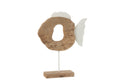 J-Line decoratie Vis Op Voet - hout - wit/naturel