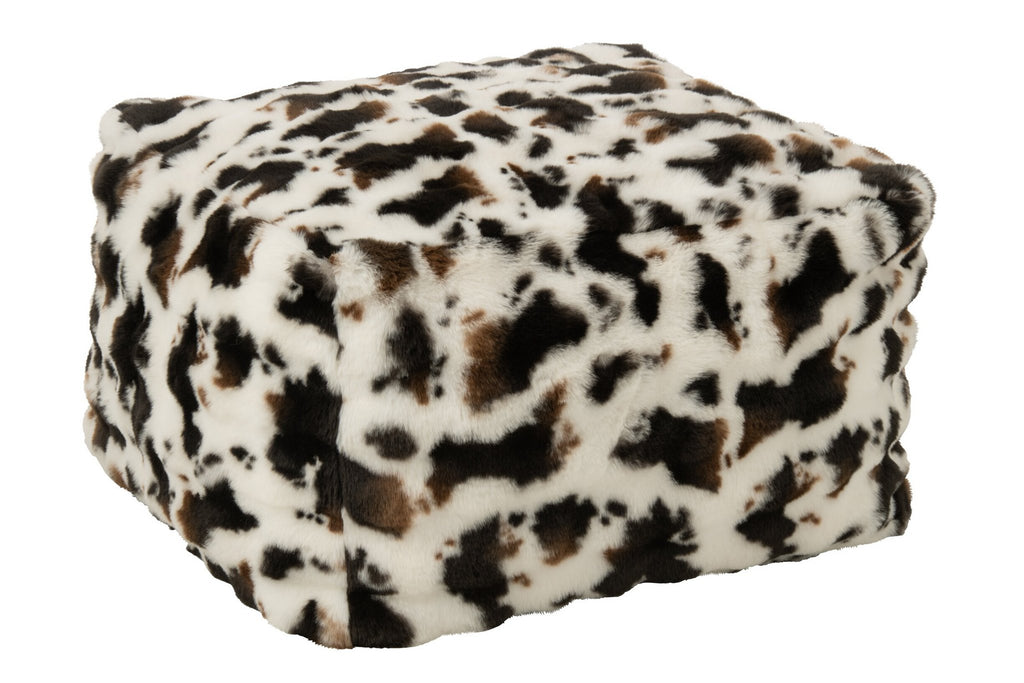J-Line Poef met koeienmotief - polyester - wit/donkerbruin