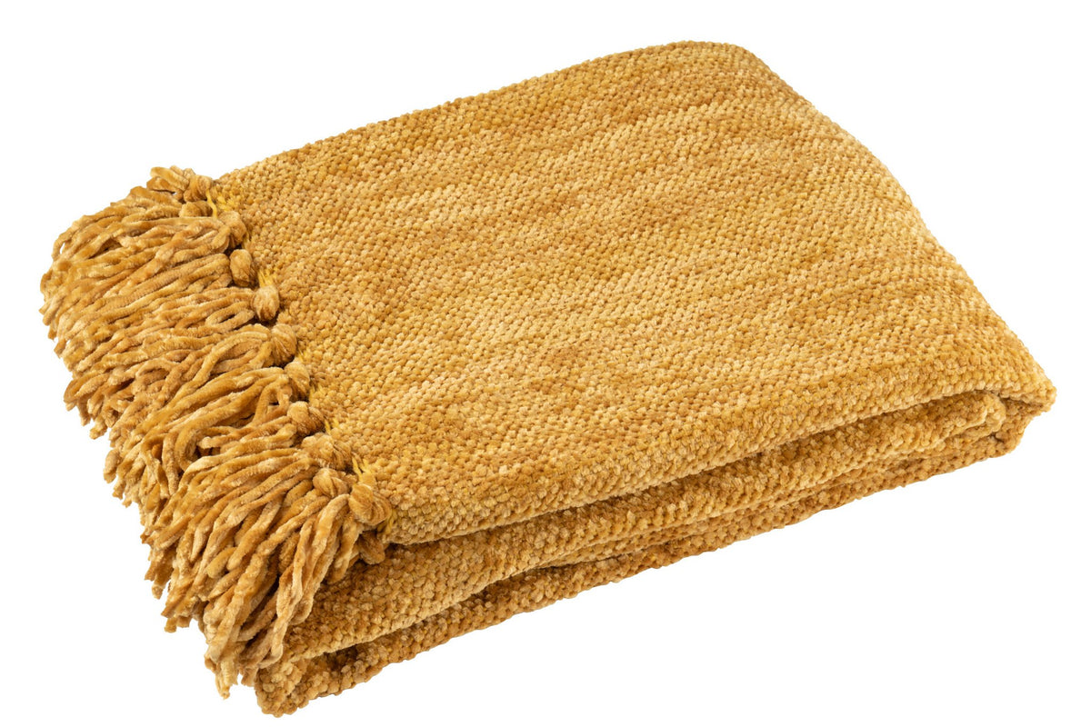 J-Line deken Chenille - polyester - geel