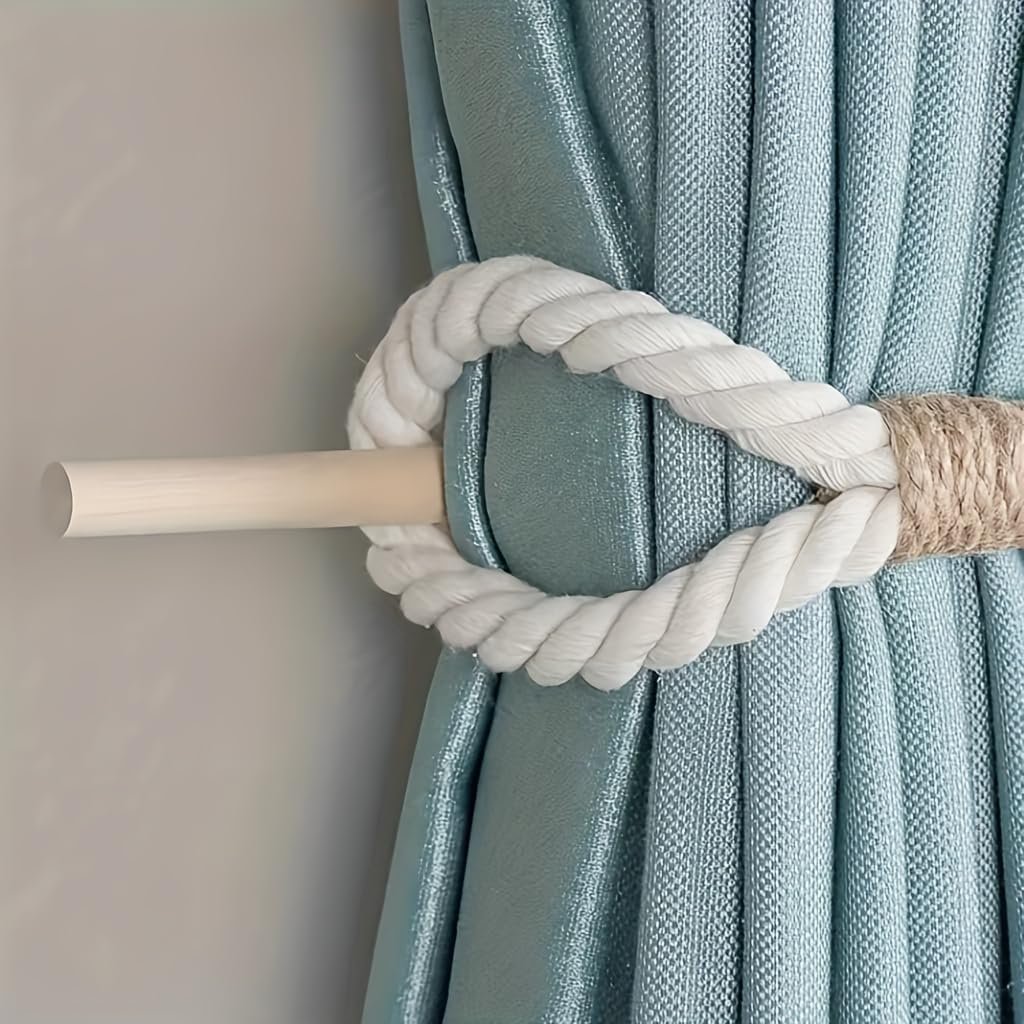 Gordijnhouders – Tie-Top Design – Massief hout, gebroken wit – Paar (2 stuks)