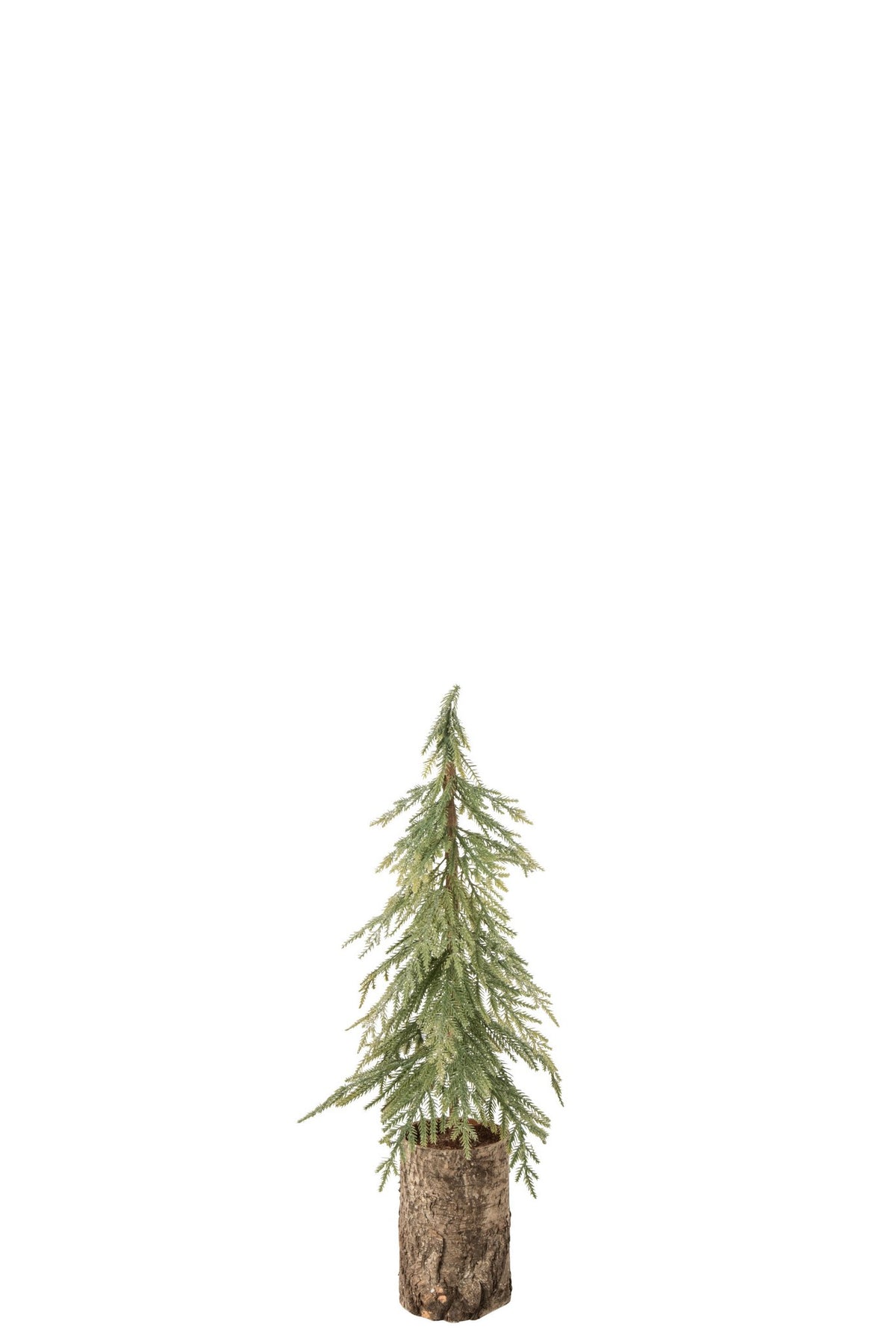 J-Line kerstboom op houten voet - PE - donkergroen/naturel - S
