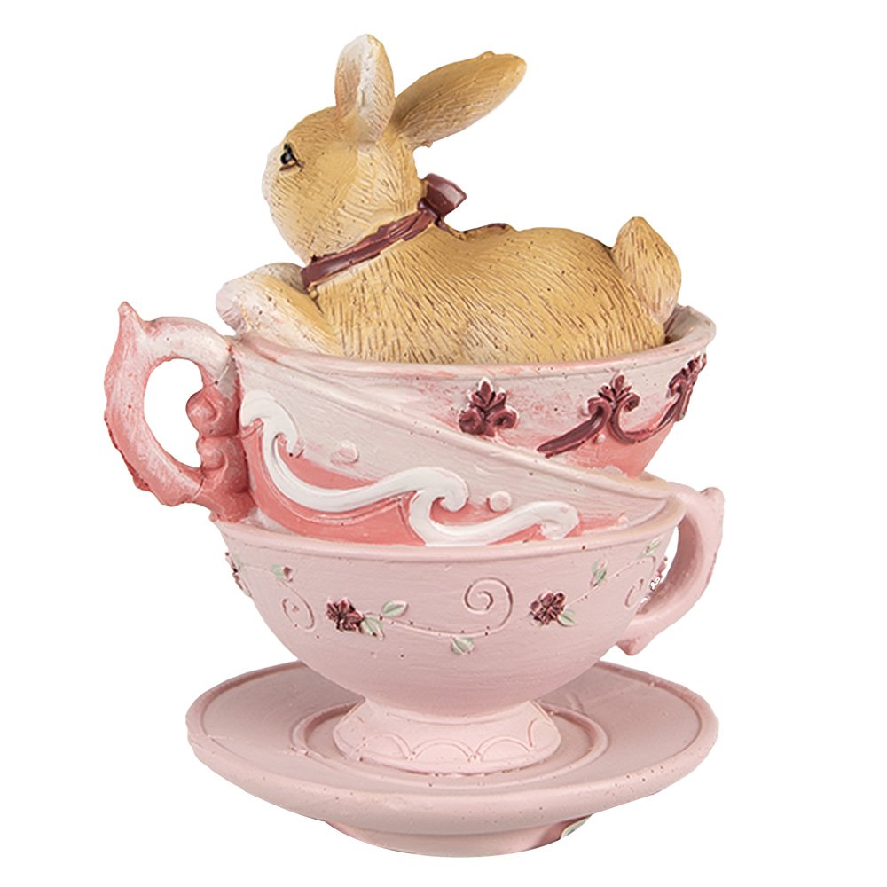 Beeld Konijn 10 cm Bruin Roze Polyresin