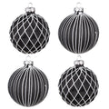 Kerstbal Set van 4 Ø 8 cm Zwart Wit Glas Kerstdecoratie