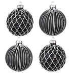 Kerstbal Set van 4 Ø 8 cm Zwart Wit Glas Kerstdecoratie