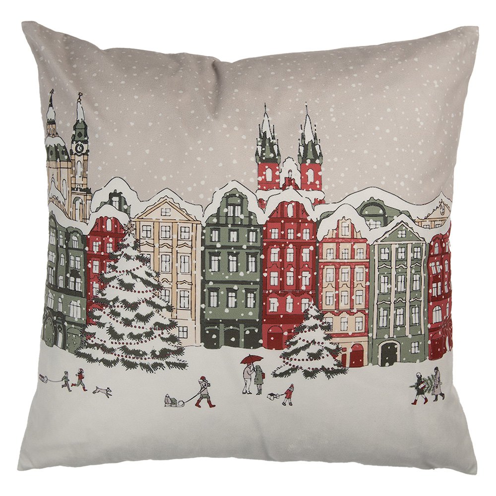 Sierkussen 45x45 cm Beige Polyester Stad Kussenhoes met Kussenvulling