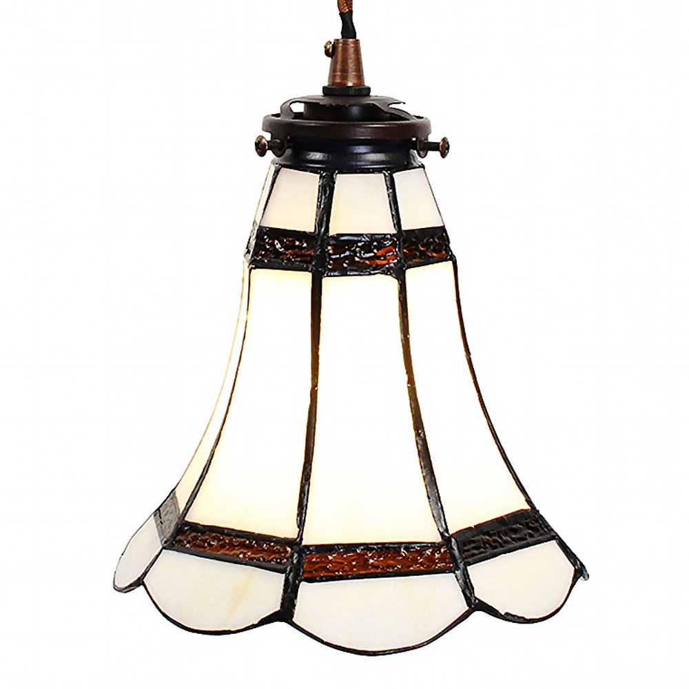 Hanglamp Tiffany Ø 15x115 cm wit Bruin Glas Hanglamp Eettafel