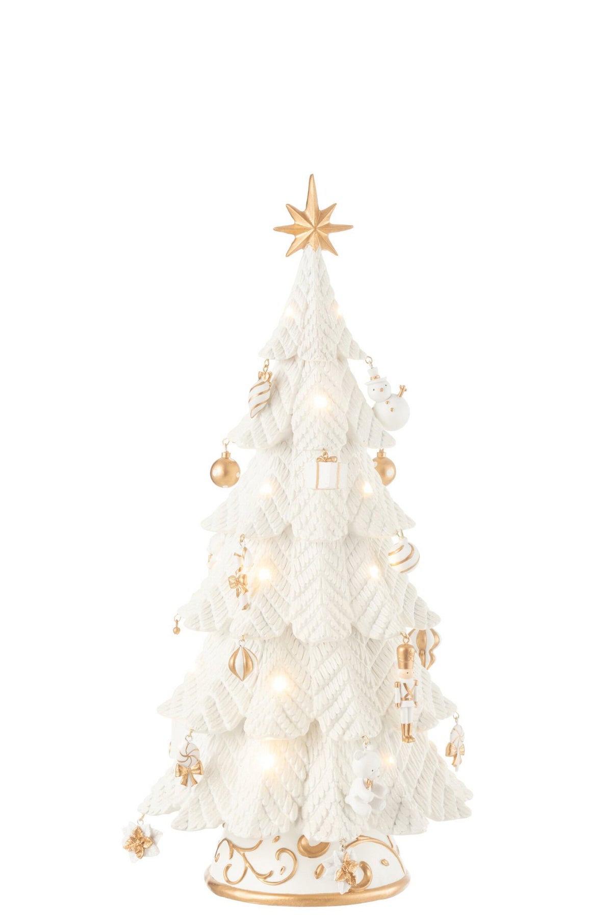 J-Line decoratie Kerstboom Ornamenten - polyresin - wit/goud - S - LED