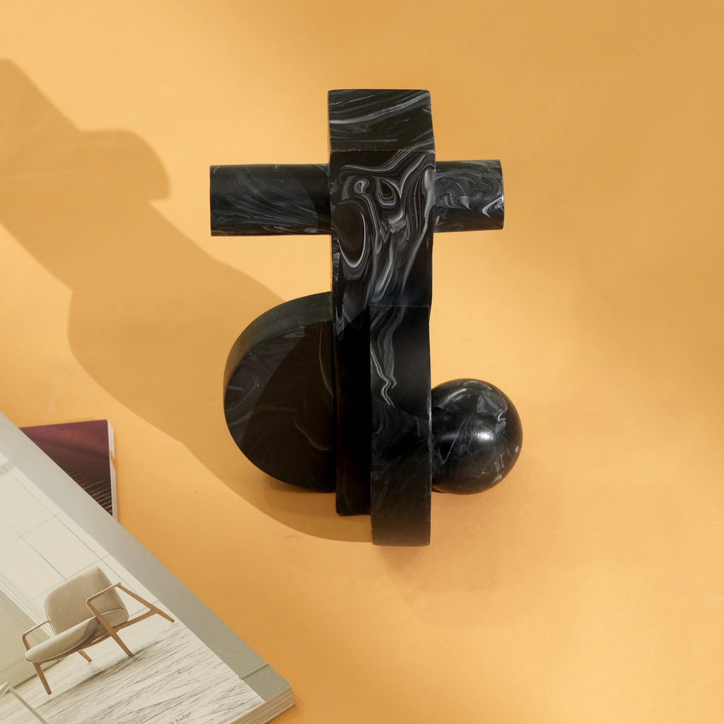 Moderne zwarte geometrische marmerlook sculptuur voor luxe