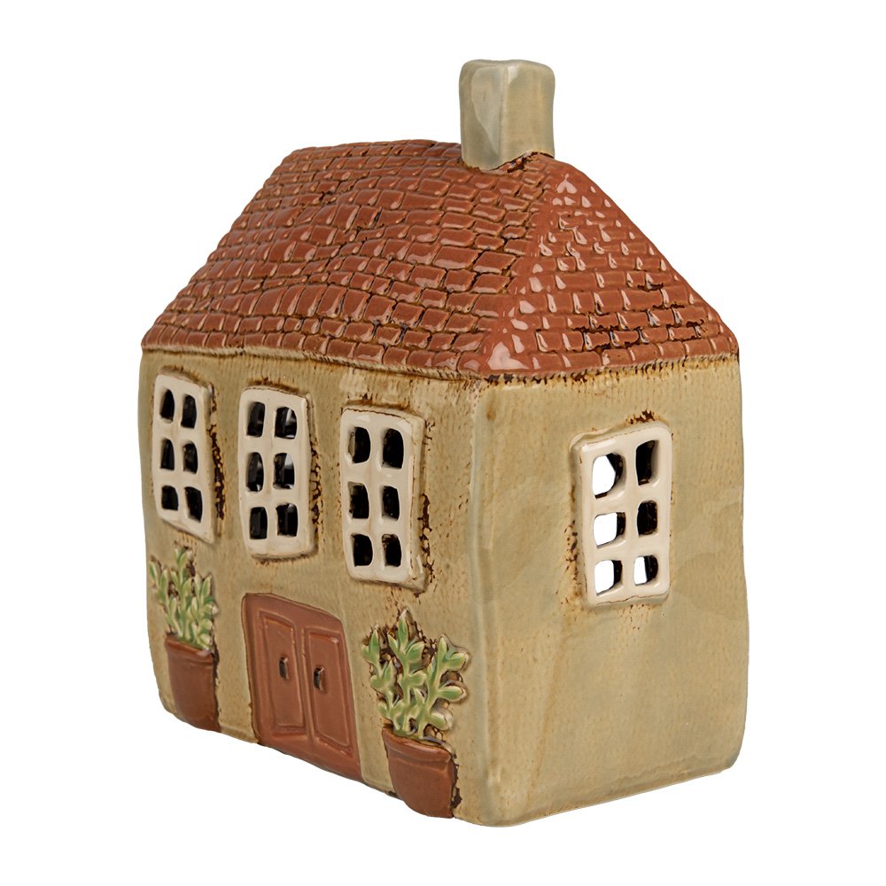 Waxinelichthouder Huis 17x10x19 cm Groen Oranje Keramiek Theelichthouder