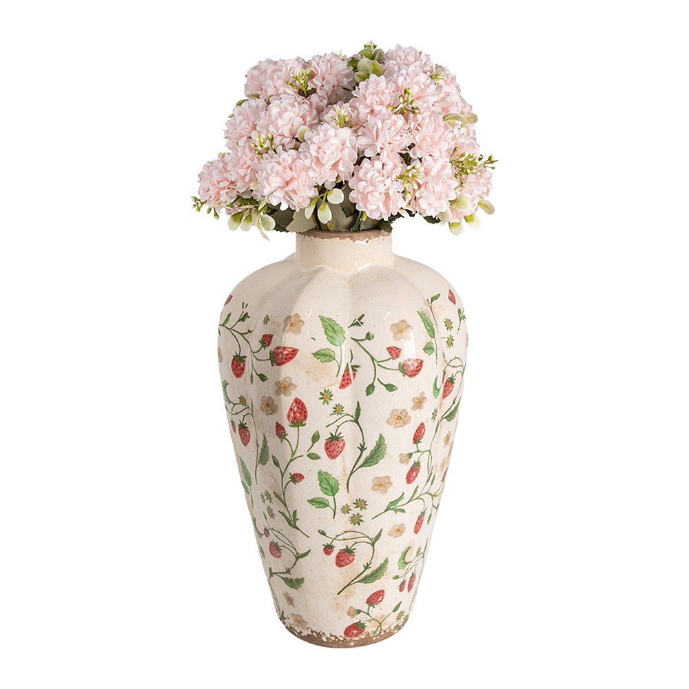 Vaas Ø 21x35 cm Beige Rood Keramiek Aardbeien