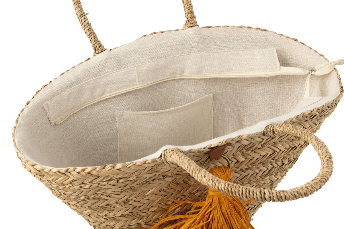 J-Line Strandtas Kwasten Zeegras/Raphia Naturel/Oker