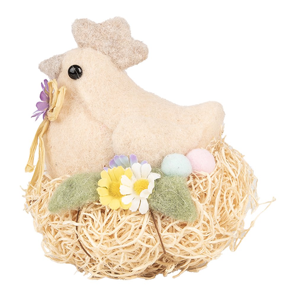 Decoratie Beeld Kip 10x11x13 cm Beige Textiel