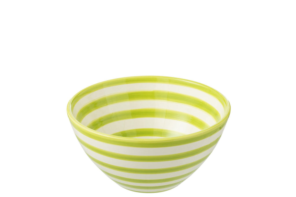J-Line kom Granada Stripes High - keramiek - wit/groen - medium