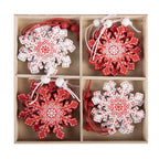 Kersthanger Set van 12 Sneeuwvlok 13x13 cm Rood Hout