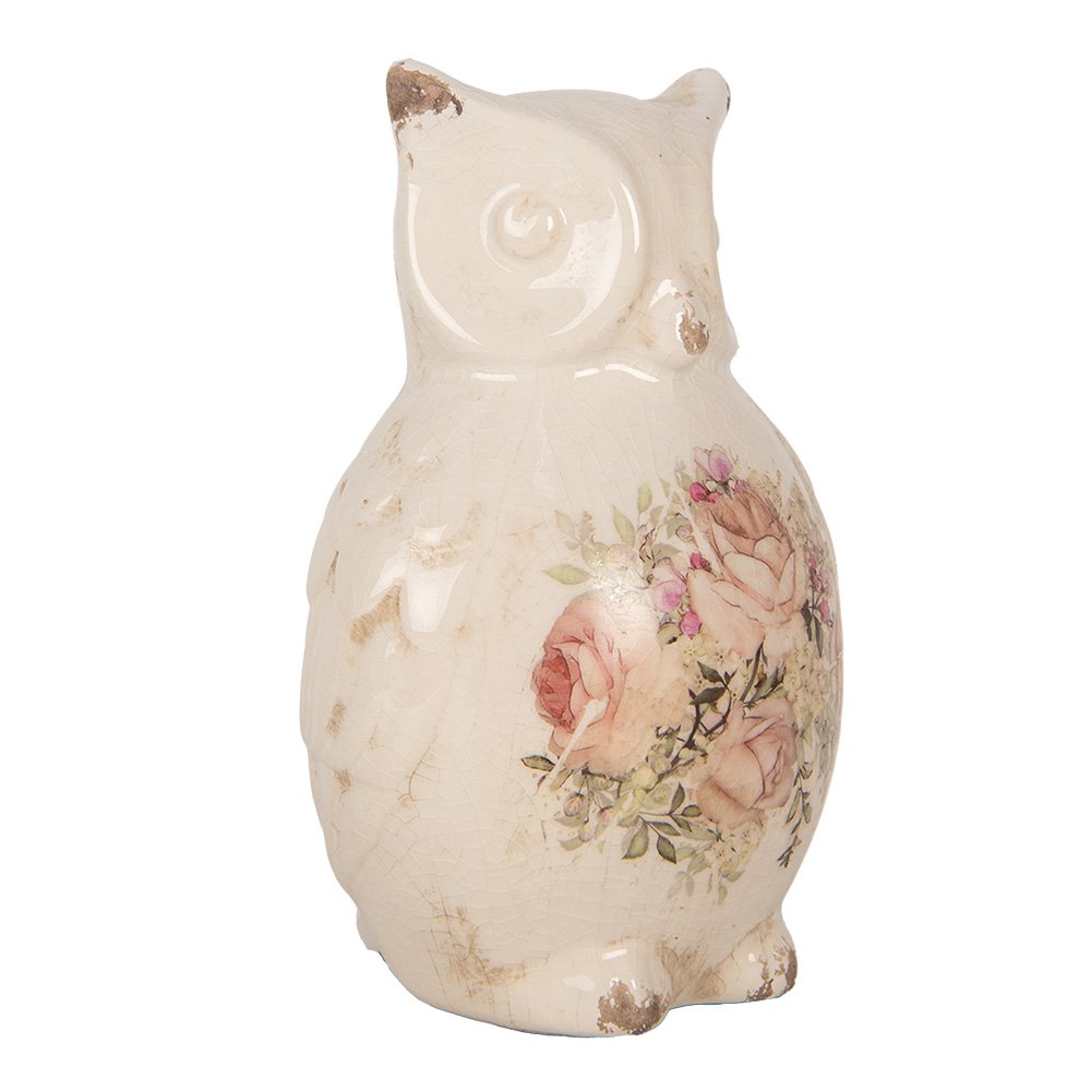 Decoratie Beeld Uil 11x10x17 cm Beige Roze Keramiek