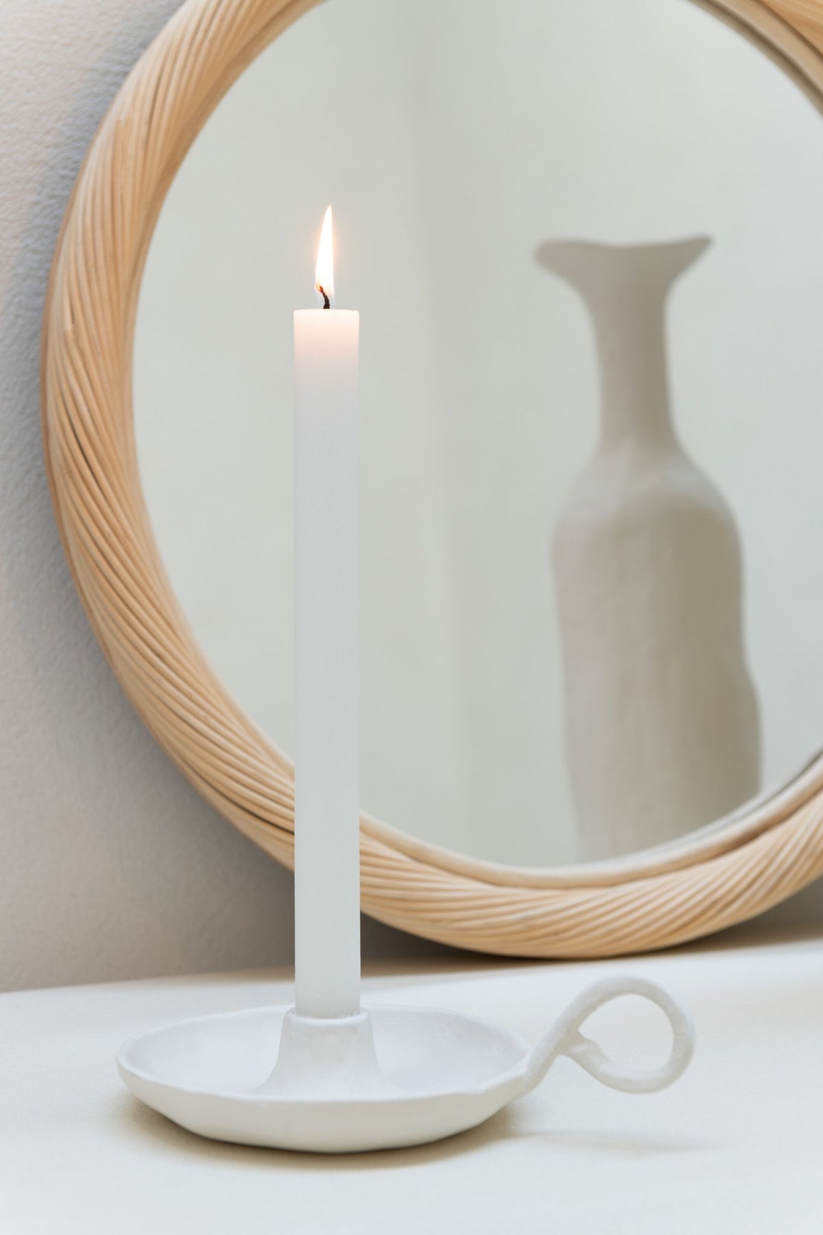 J-Line spiegel Rond - rotan/glas - naturel - medium - Ø 66.5 cm