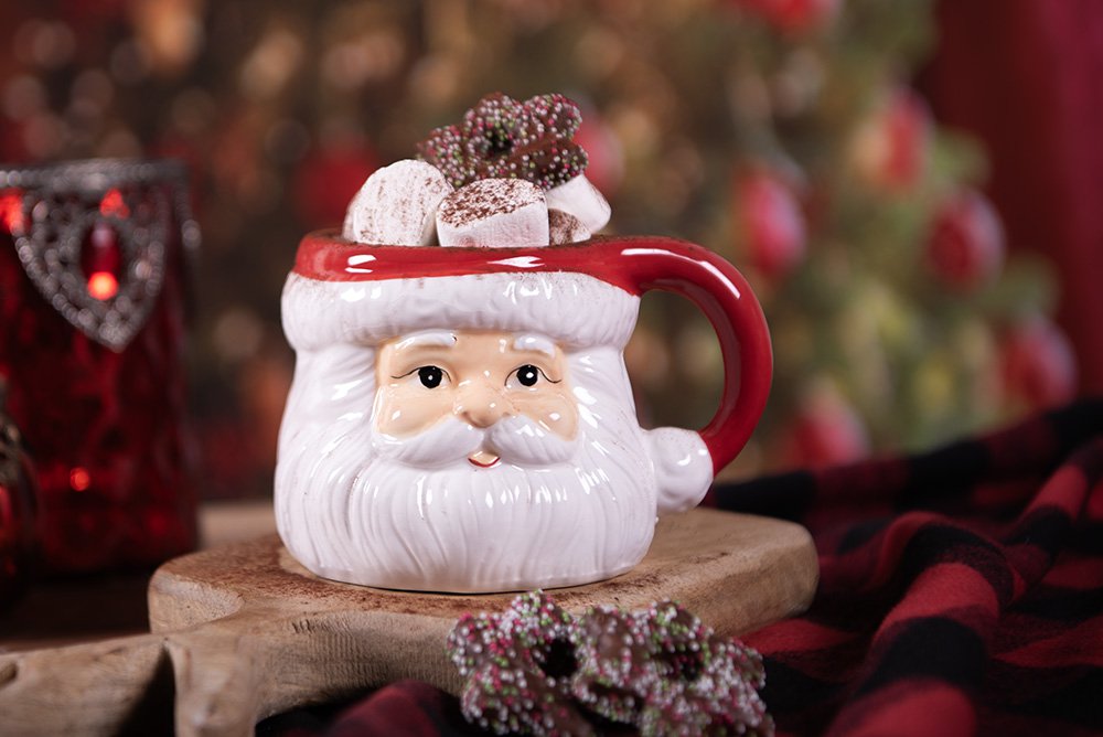 Mok 400 ml Wit Rood Keramiek Kerstman