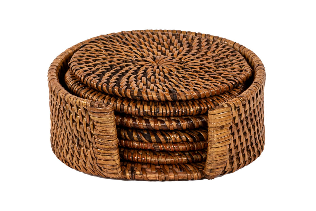 Glazen achtbaan rattan - set/6 - dia 10 cm