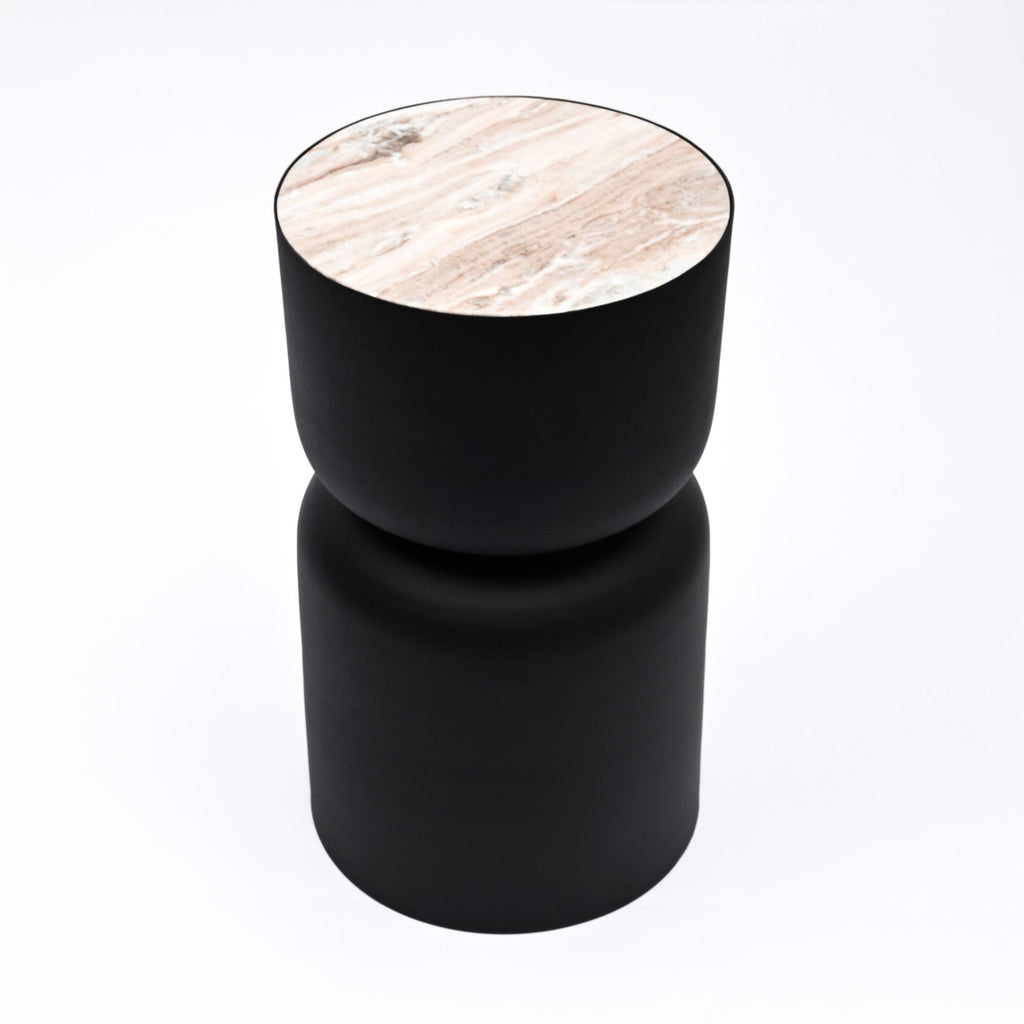 Marmeren Drum Bijzettafel - Zwart Ijzer - Modern Design