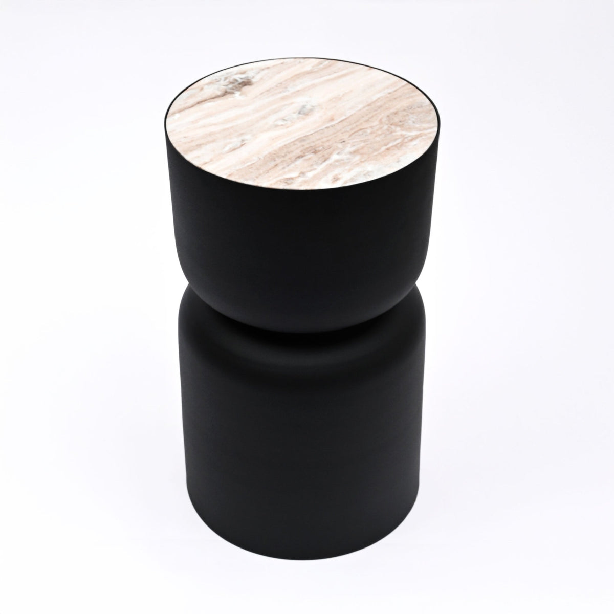 Marmeren Drum Bijzettafel - Zwart Ijzer - Modern Design