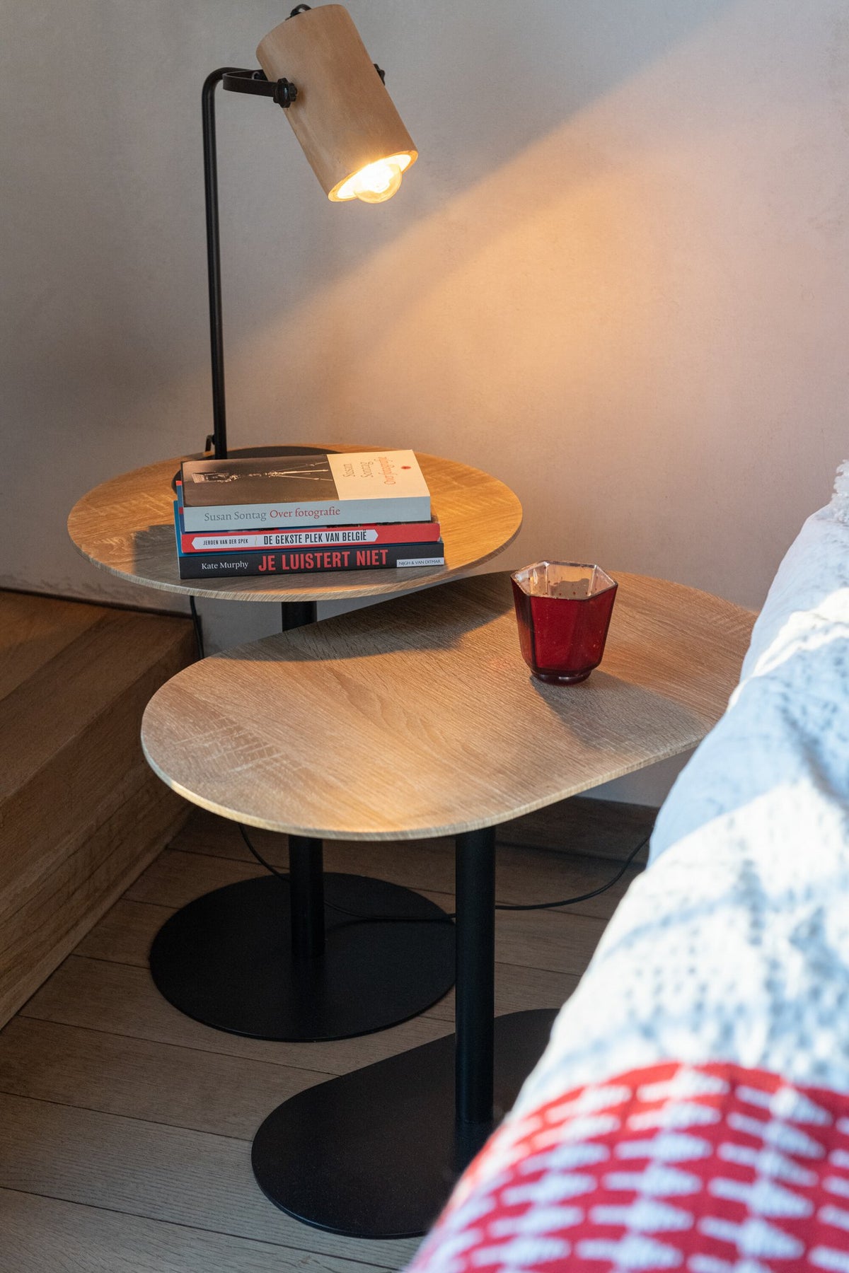 J-Line bijzettafel Rond - ijzer - zwart/naturel - set van 2