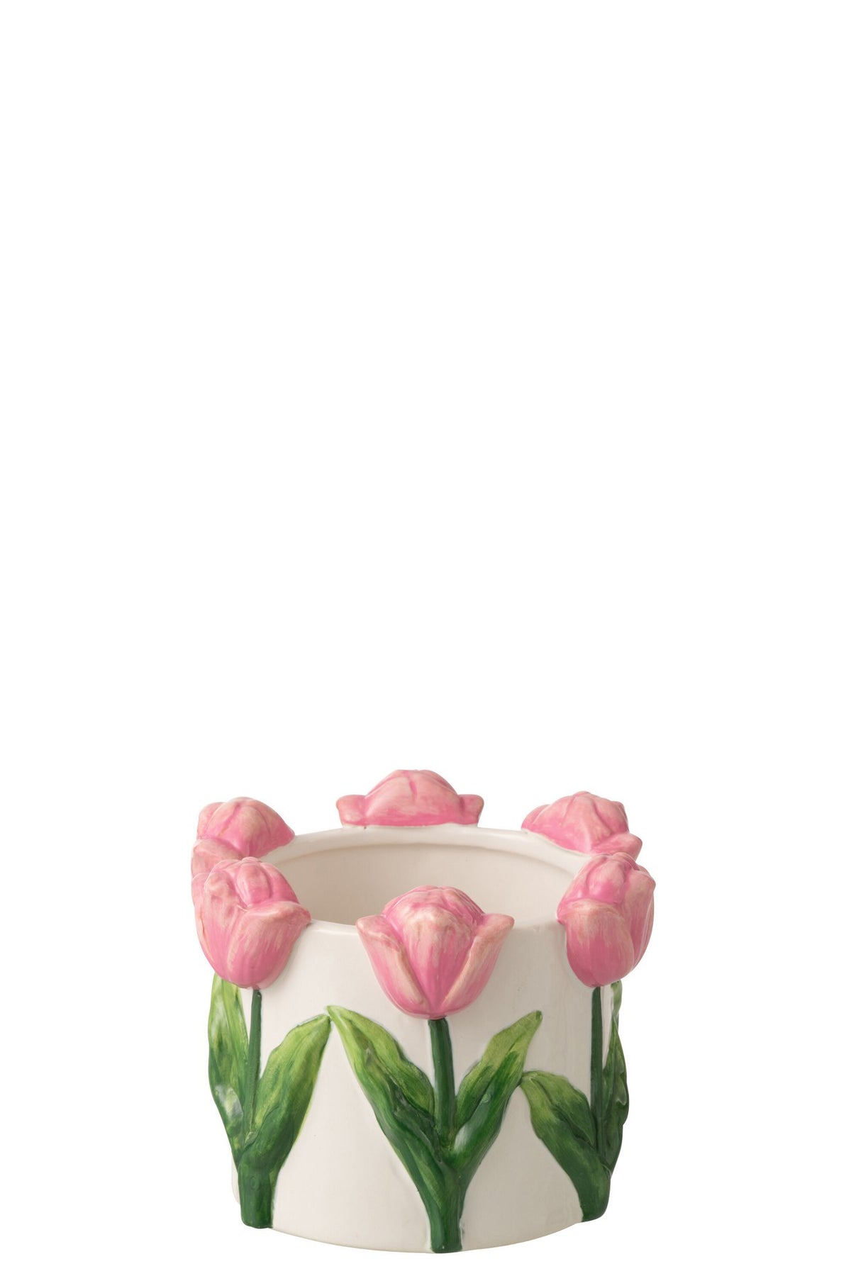 J-Line bloempot Tulp - keramiek - wit/roze - S
