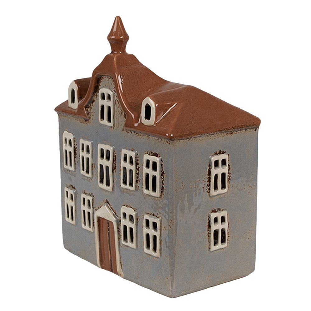 Waxinelichthouder Huis 16x9x20 cm Grijs Bruin Keramiek Theelichthouder