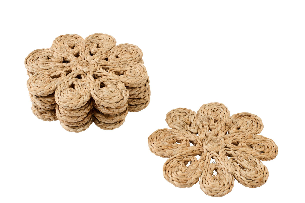 J-Line onderzetter Bloem - jute - naturel - set van 6