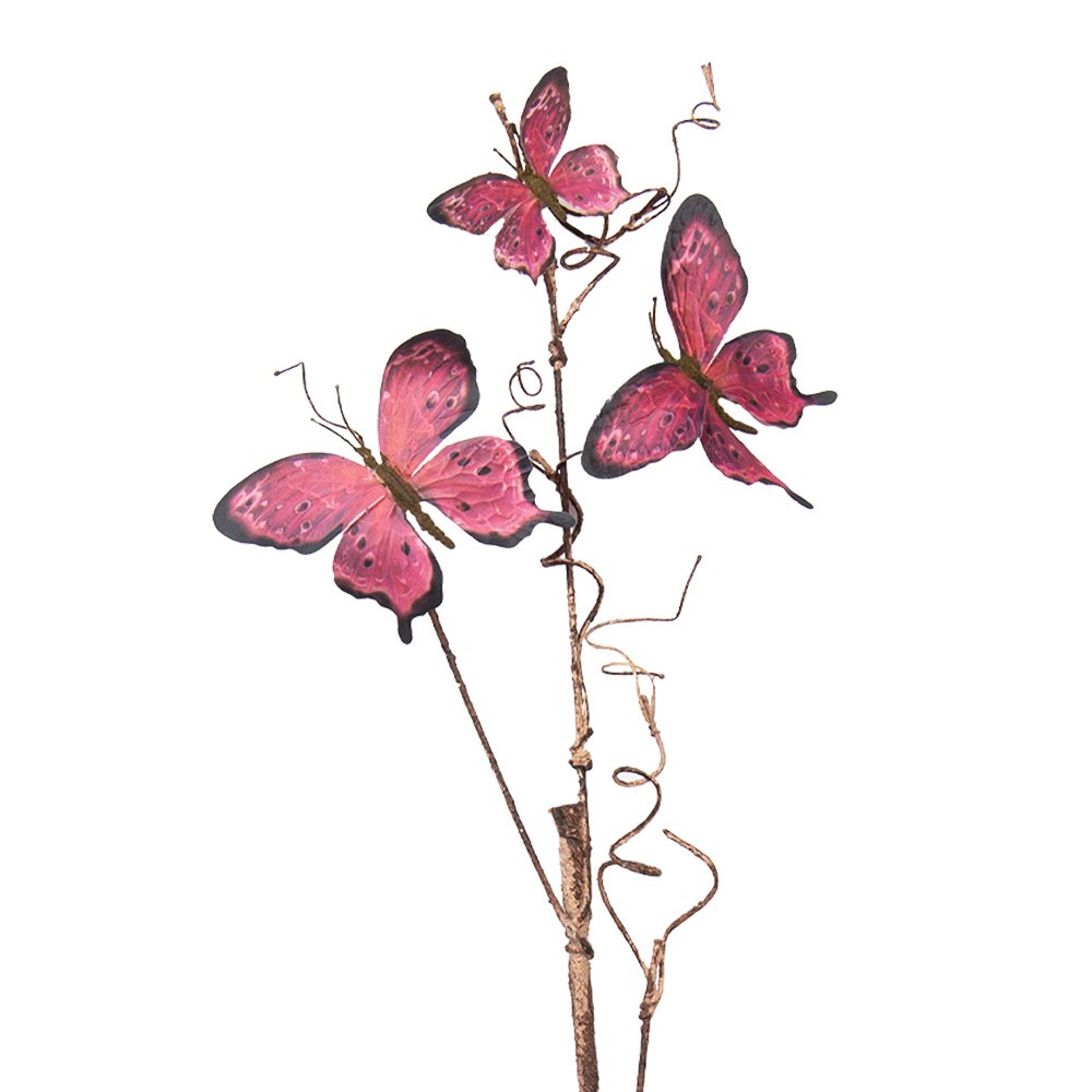 Decoratie Tak 85cm Roze Metaal Vlinders