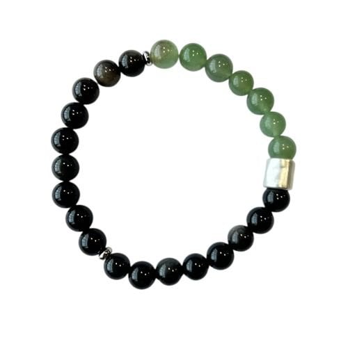 Heren armband 8 mm zwarte Obsidiaan & Aventurijn