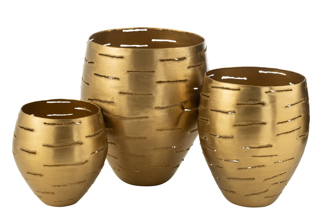 J-Line Set Van 3 Windlichten Metaal Goud