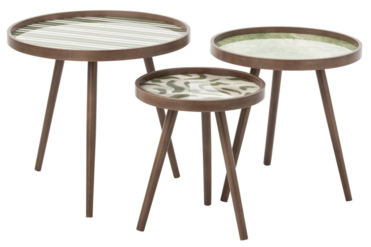 J-Line Ronde salontafels - rubberhout - olijfgroen - set van 3