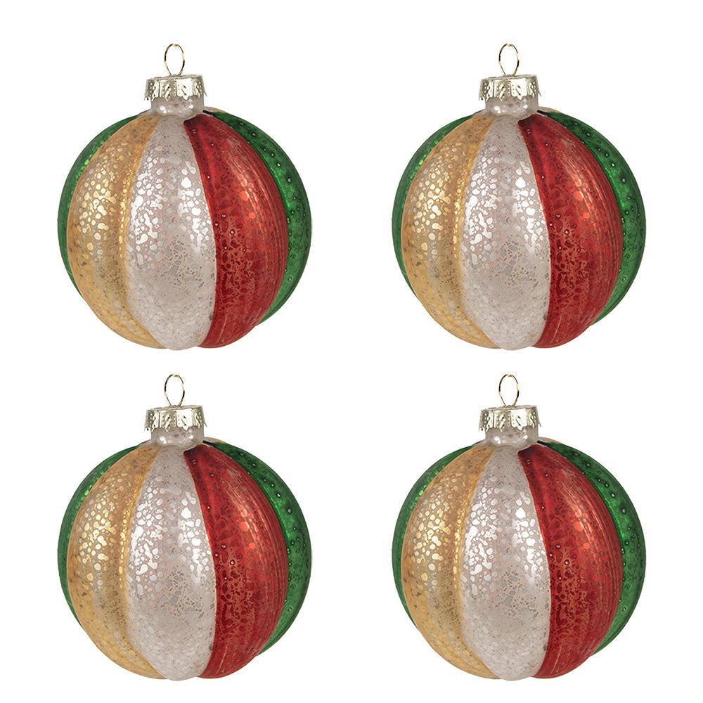 Kerstbal Set van 4 Ø 8x8 cm Rood Groen Glas