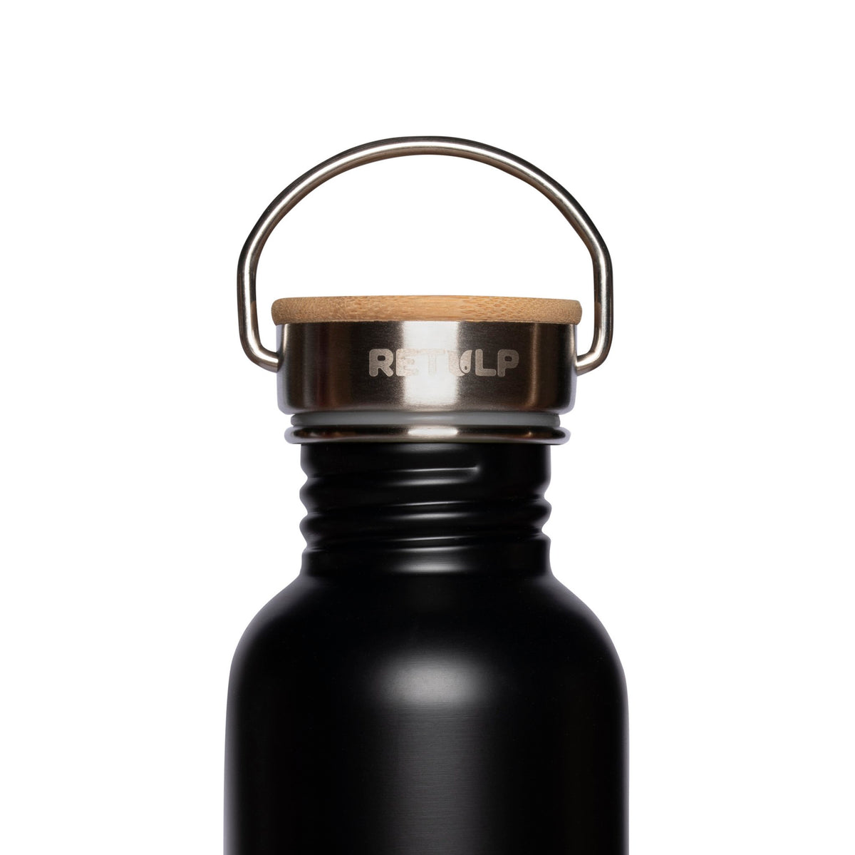 RVS drinkfles bamboe dop 500 ml steel Black