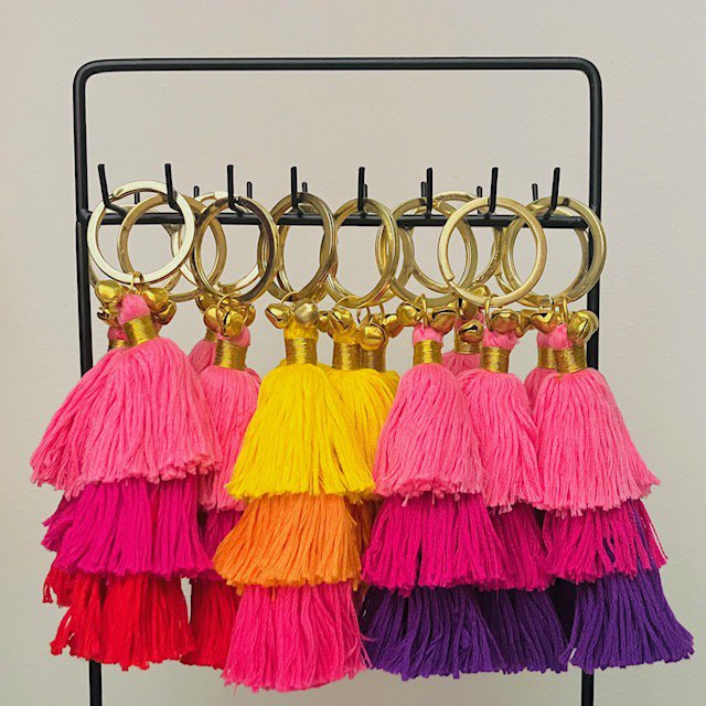 Luna -Leena Keychain Tassels Yellow - Bag Charm - Organic Cotton - Handmade in Nepal - Bag Hanger