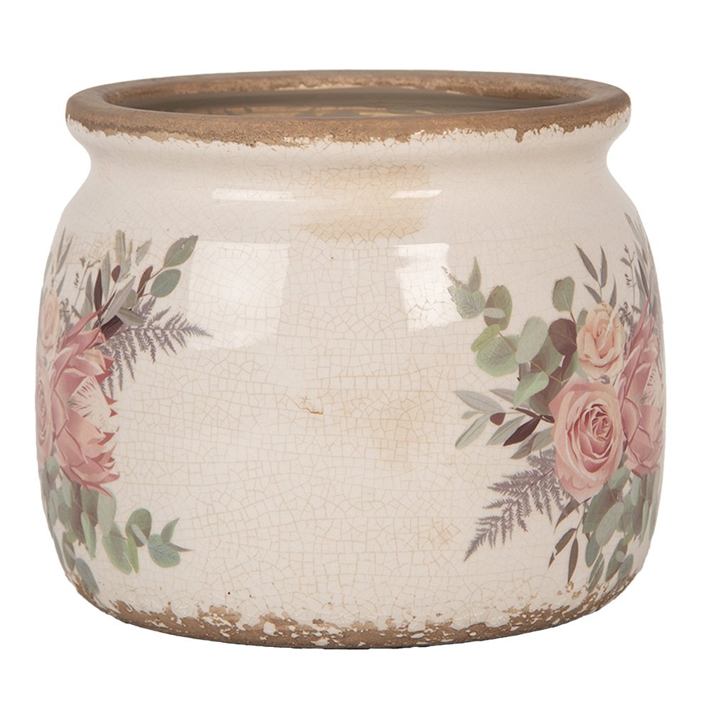 Bloempot Ø 16x13 cm Beige Keramiek Bloemen