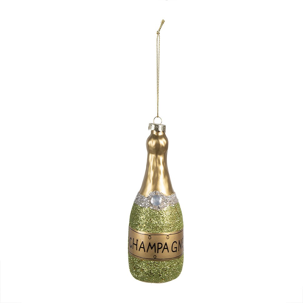 Kersthanger Fles 14 cm Groen Glas Kerstboomversiering