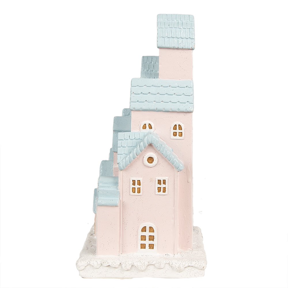 Gingerbread house met LED 13x13x26 cm Roze Polyresin Peperkoekhuisje