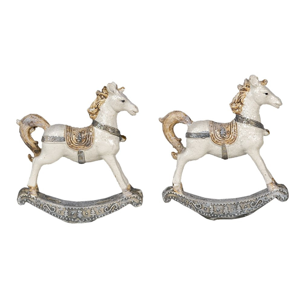 Beeld Set van 2 Paard 8 cm Wit Kunststof Kerstdecoratie