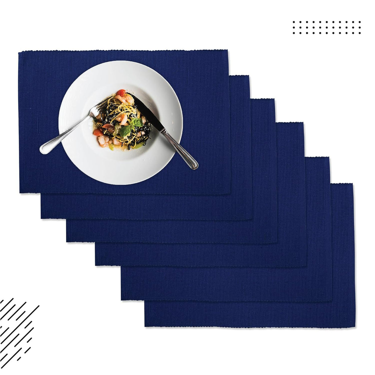 Eetplacemats – Geribbeld katoen – 48x32 cm, set van 6