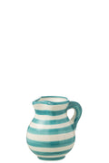 J-Line kruik Granada Stripes - keramiek - wit/aqua - small