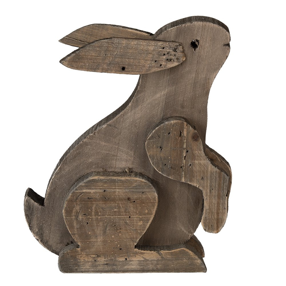 Beeld Konijn 20x12x26 cm Bruin Hout Decoratie Beeld