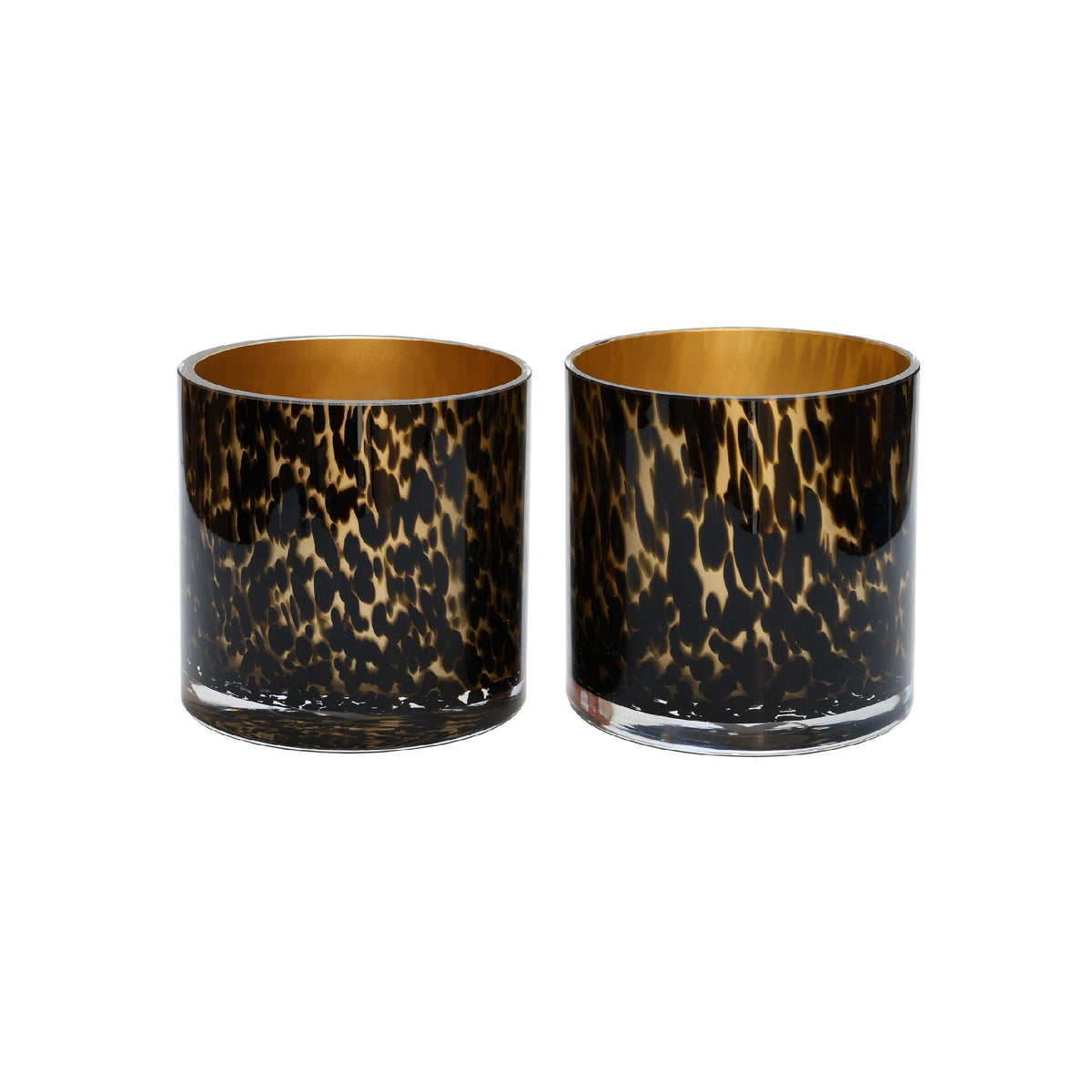 SALE! Kaarshouder - Celtic gold cheetah Ø12 x H12 cm (set 2 stuks)
