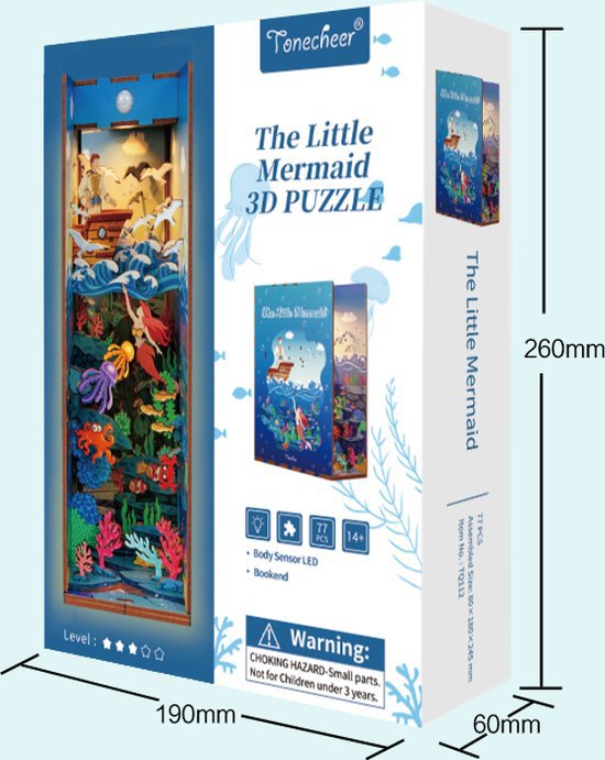 Tonecheer, DIY Book Nook, The Little Mermaid Bookend, TQ112, 18,2x8x24,5cm