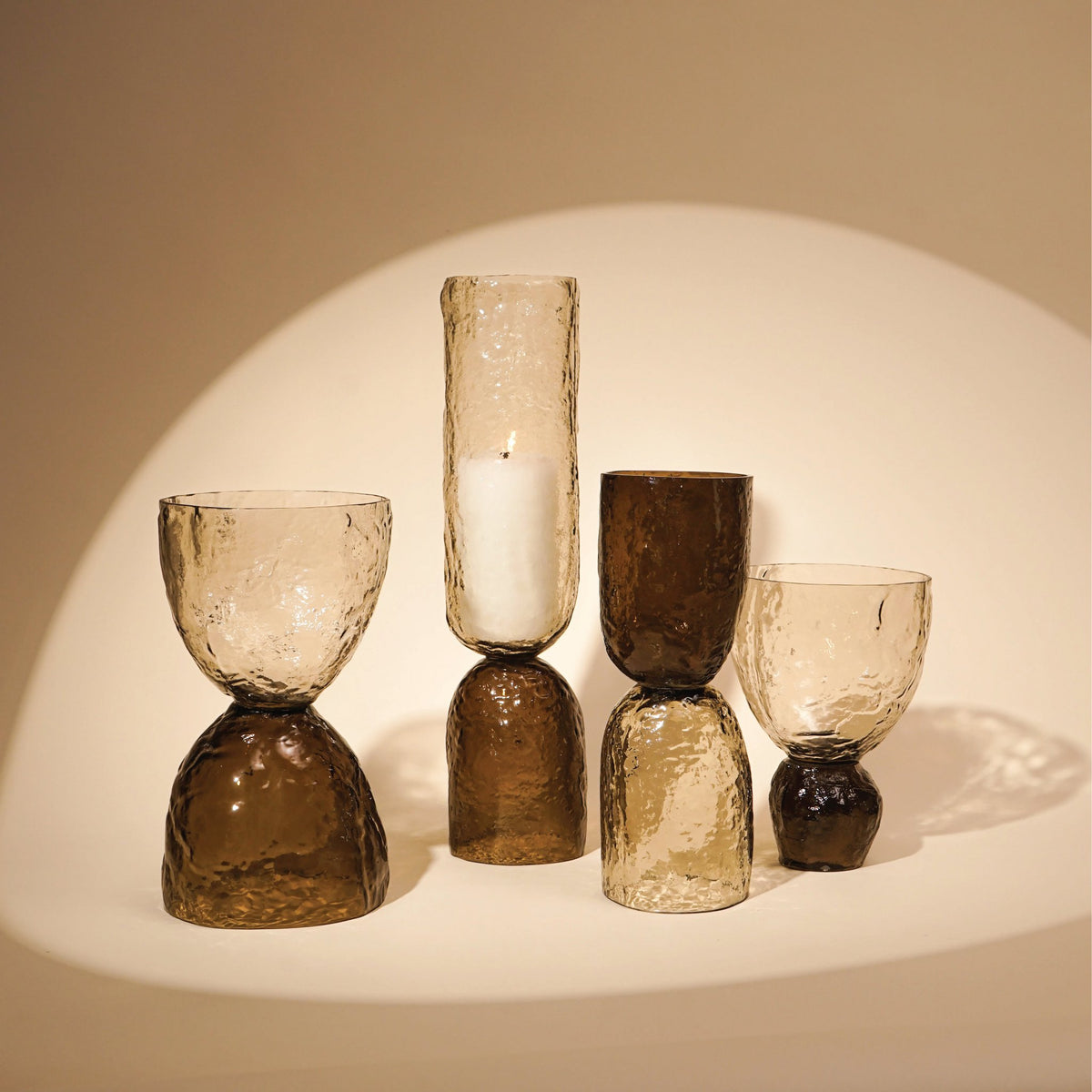 Pijlerkaarsenhouder van getextureerd glas - Omkeerbaar, tweekleurig