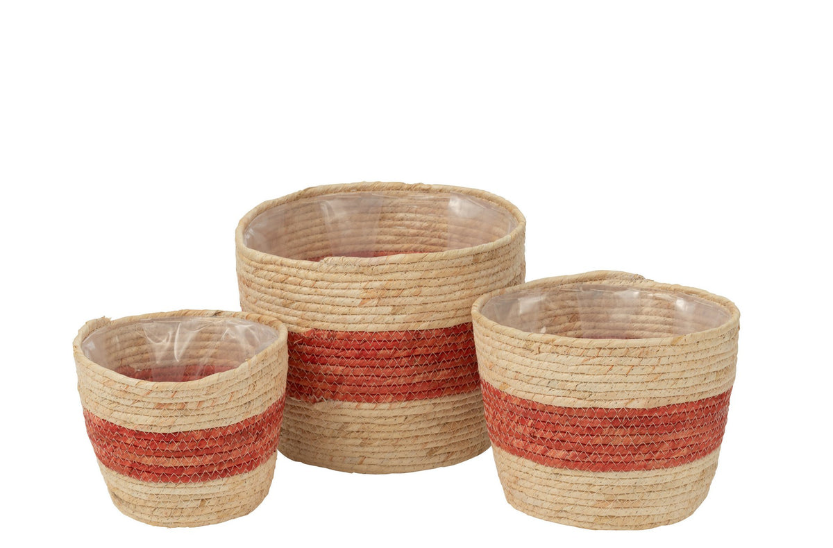 J-Line Set Van 3 Mand Streep Maïs Naturel/Rood