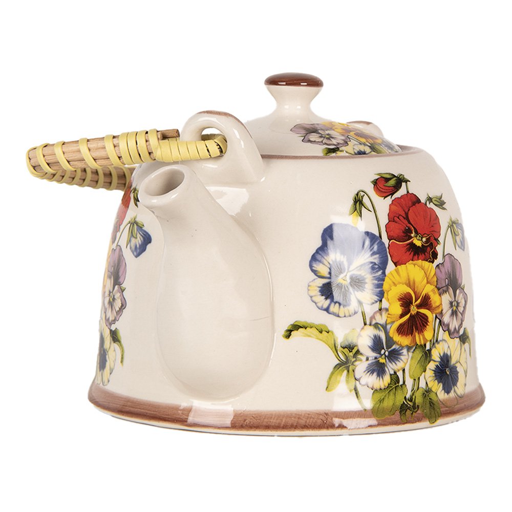 Theepot met Filter 800 ml Wit Blauw Keramiek Bloemen