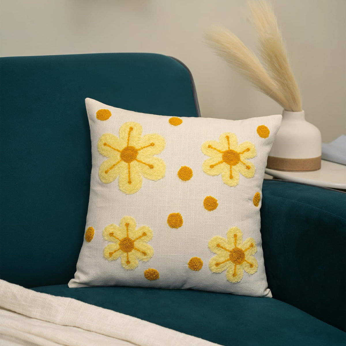 Kussenhoezen – Decoratieve vierkante hoezen – 100% katoen, bedrukt en getuft – 16x16 inch